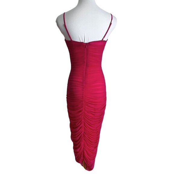 ARITZIA BABATON LUXOR FUCHSIA PINK RUCHED MESH DRESS - 0 - Picture 4 of 13